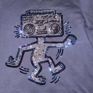 Coach 1941 x Keith Haring Black Boombox Head Sequin T Shirt Dress, Medium NWT